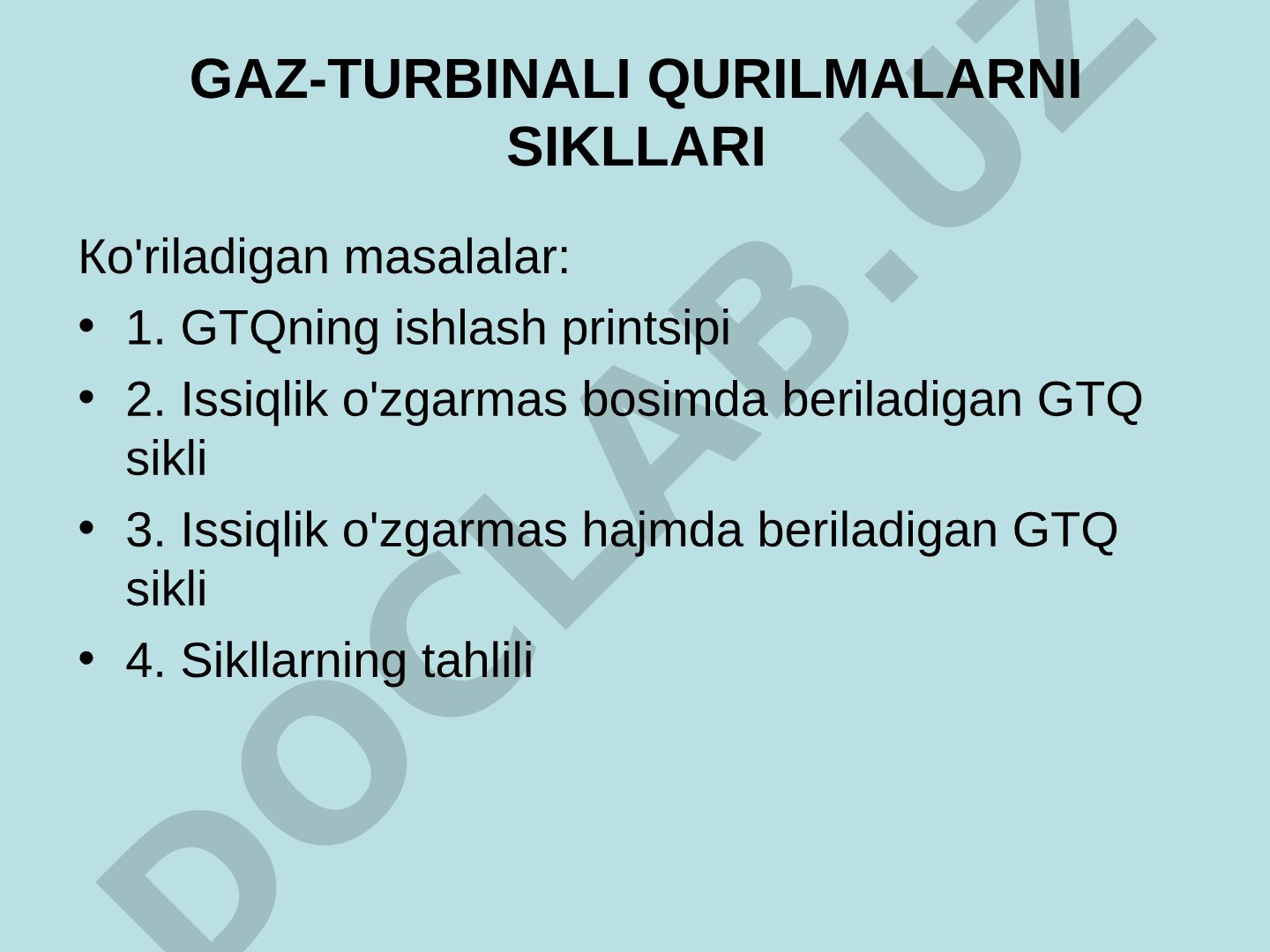 Gaz-turbinali qurilmalarni sikllari