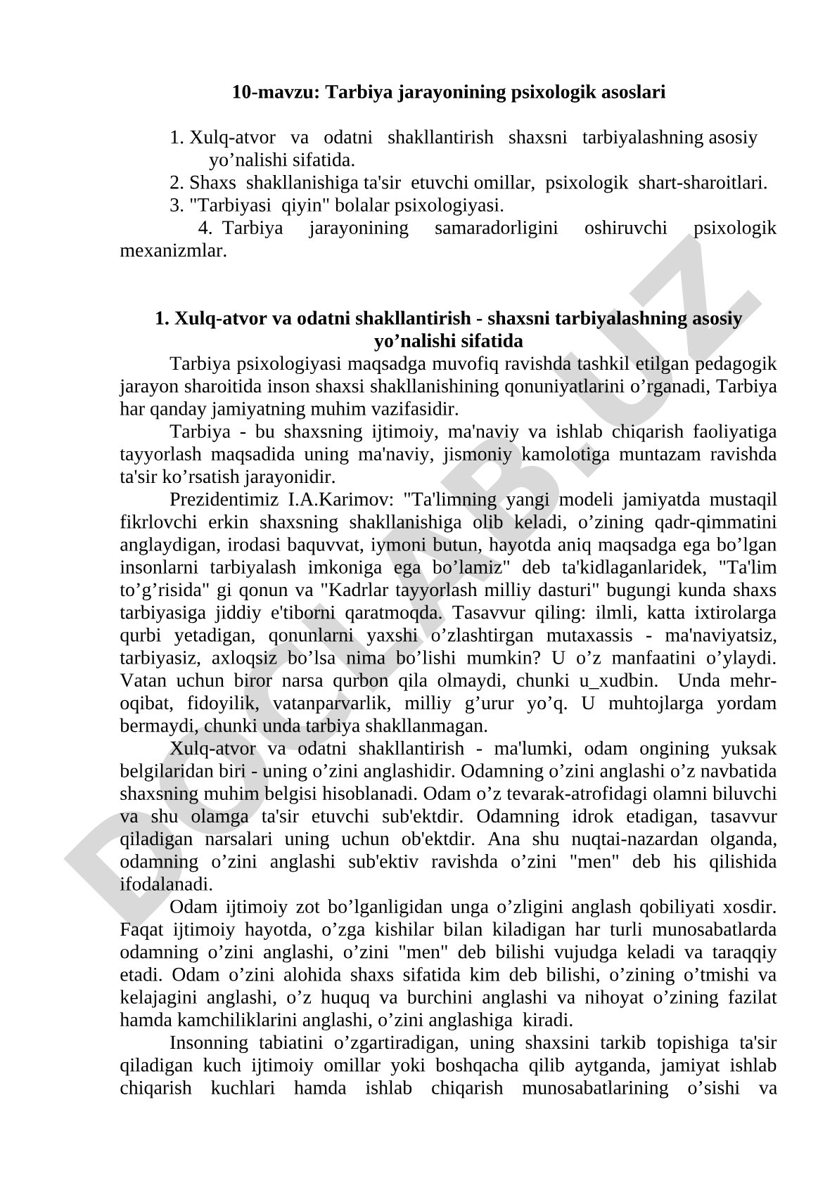 Tarbiya jarayonining psixologik asoslari
