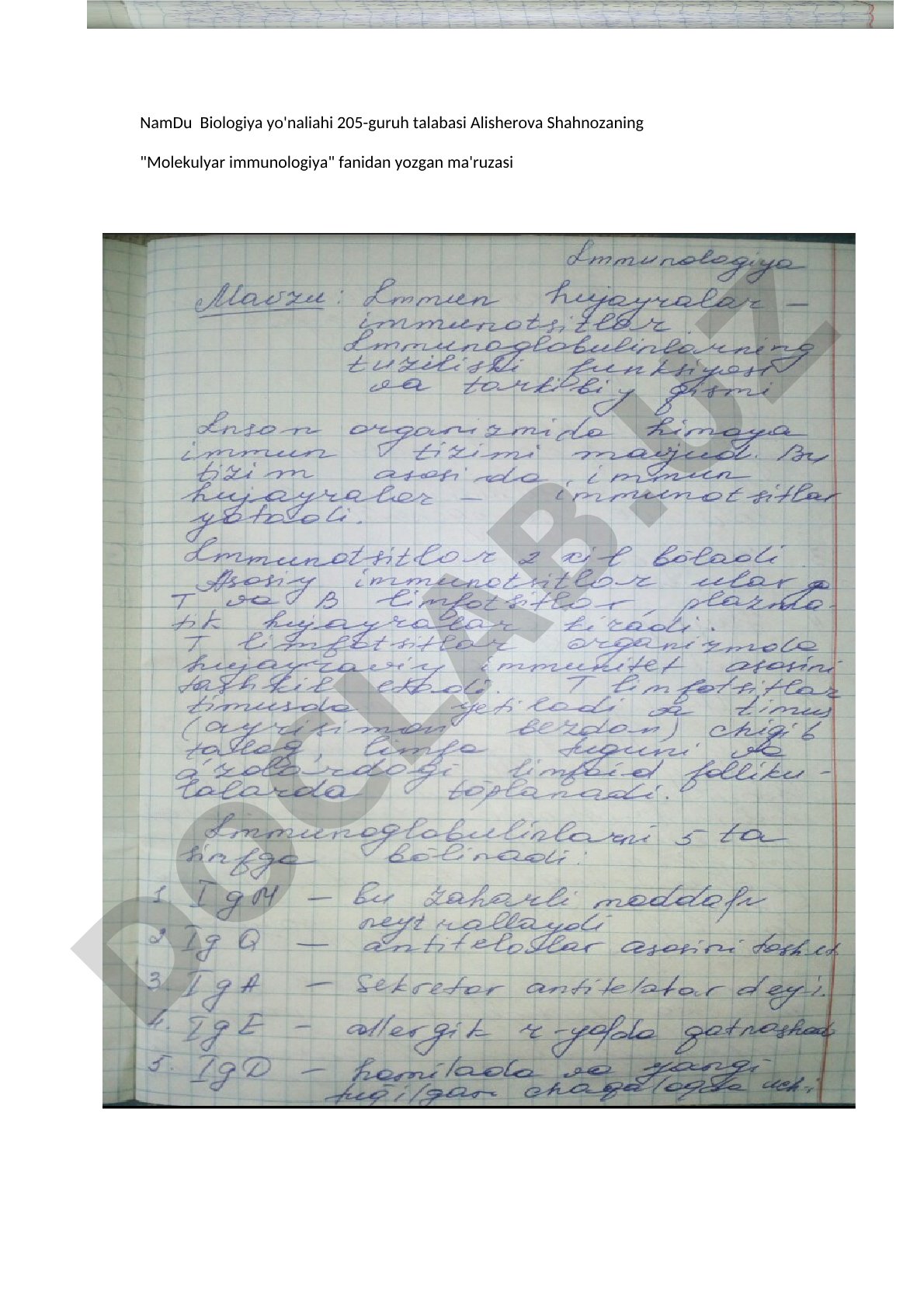 Molekulyar immunologiya fanidan ma'ruza