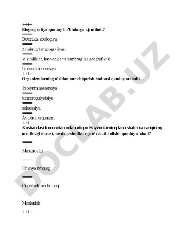 Biogeografiya va hayvonlarning himoya mexanizmlari
