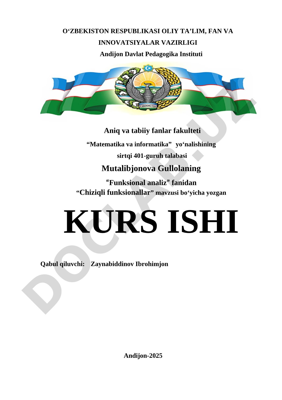 Funksional analizda chiziqli funksionallar tushunchasi, normasi va geometrik ma’nosi