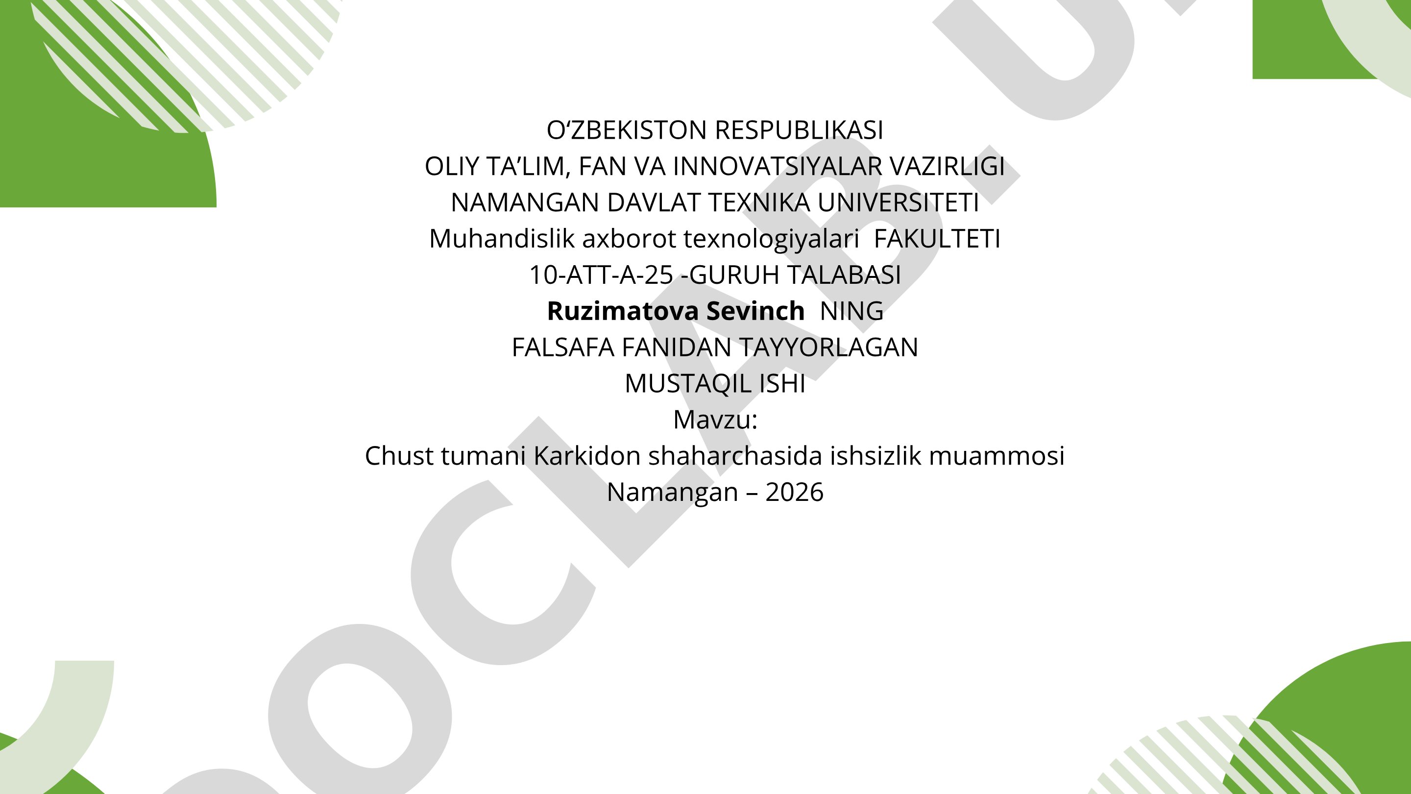 Chust tumani Karkidon shaharchasida ishsizlik muammosi
