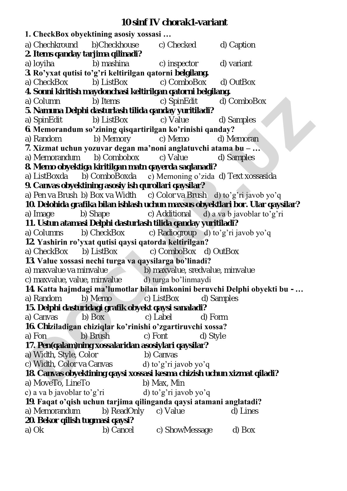 10 sinf IV chorak1-variant 1