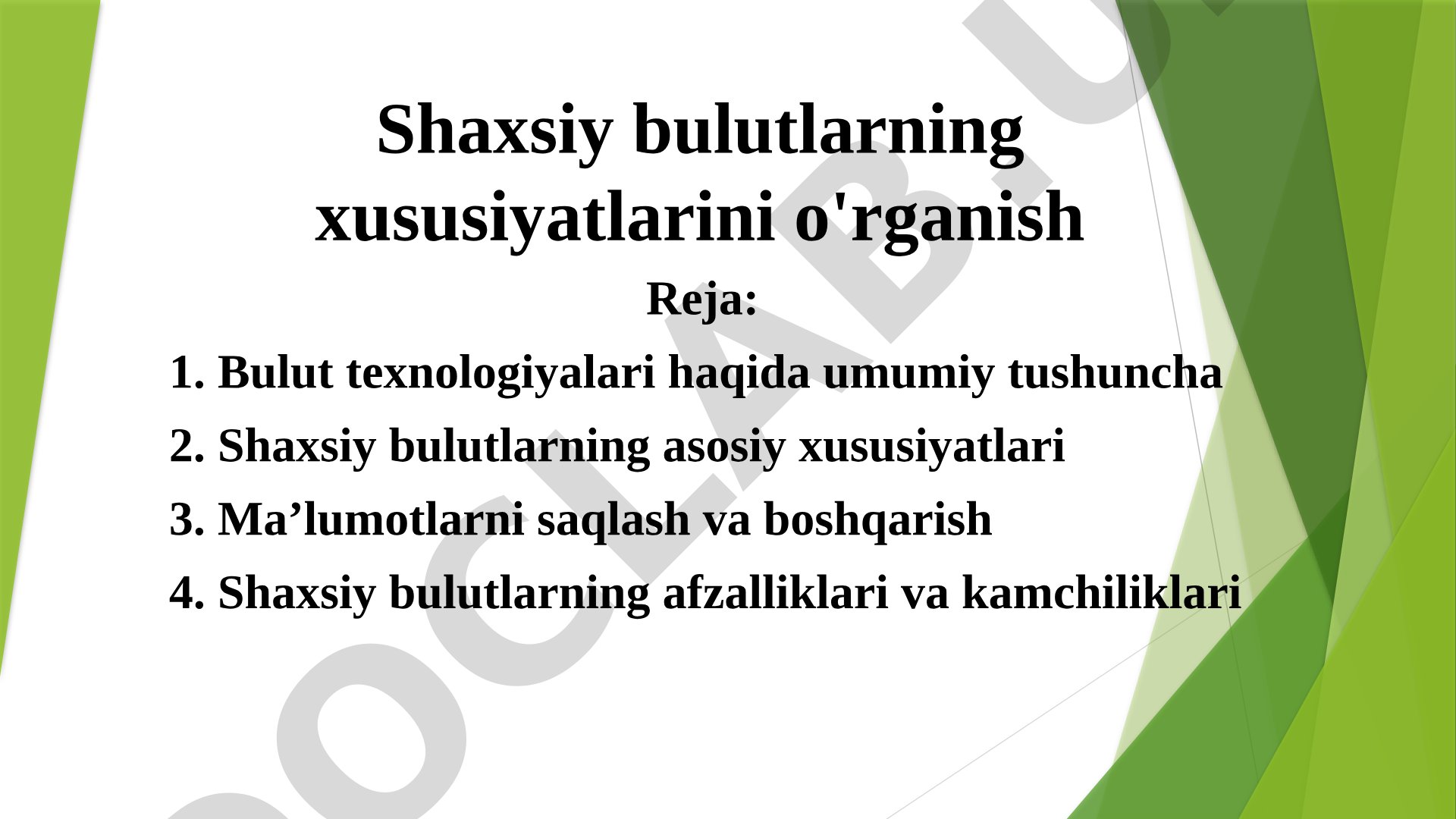Shaxsiy bulutlarning xususiyatlarini o'rganish