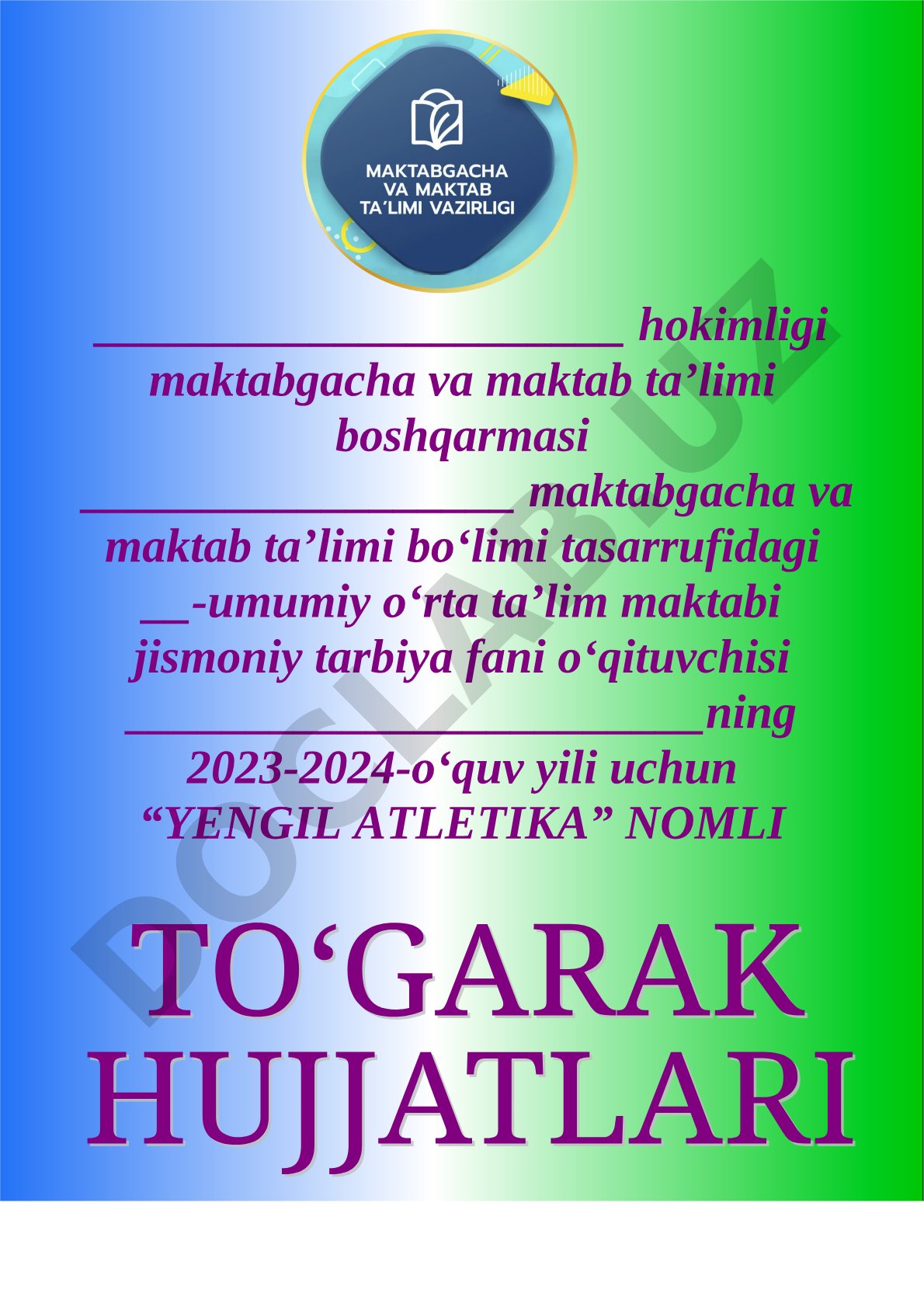Yengil atletika to'garagi ish rejasi