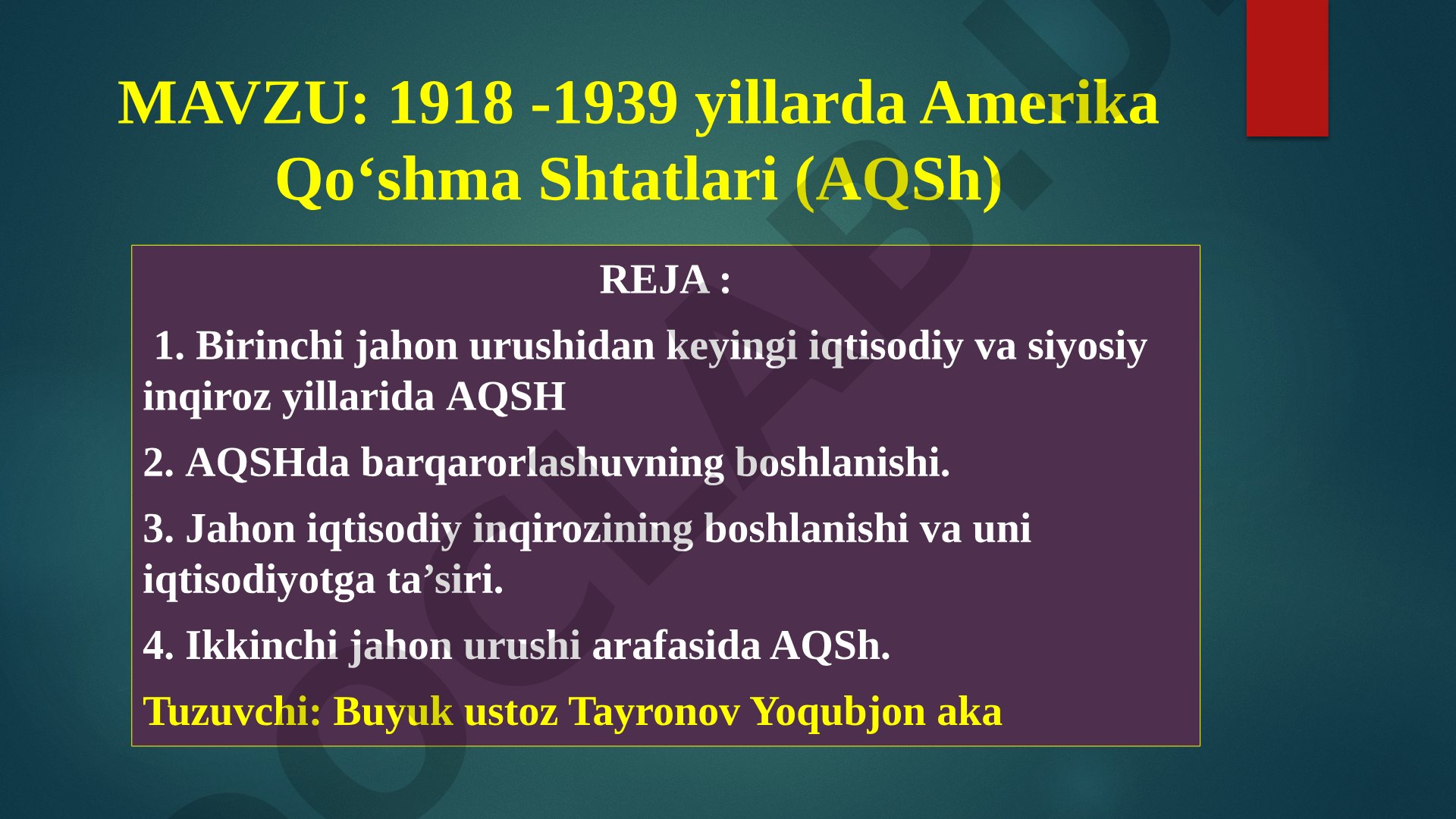 1918 -1939 yillarda Amerika Qo‘shma Shtatlari (AQSh)