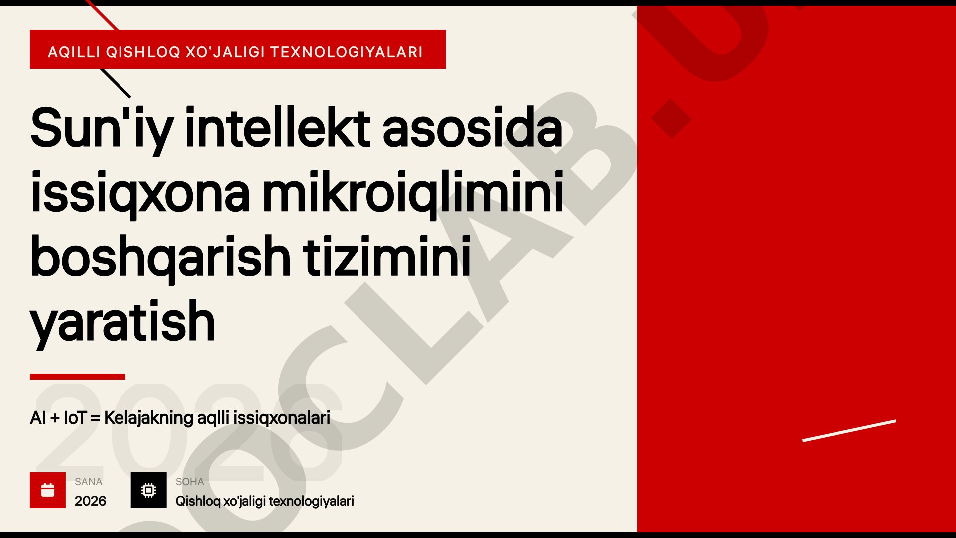 2026 Aqilli qishloq xo'jaligi texnologiyalari