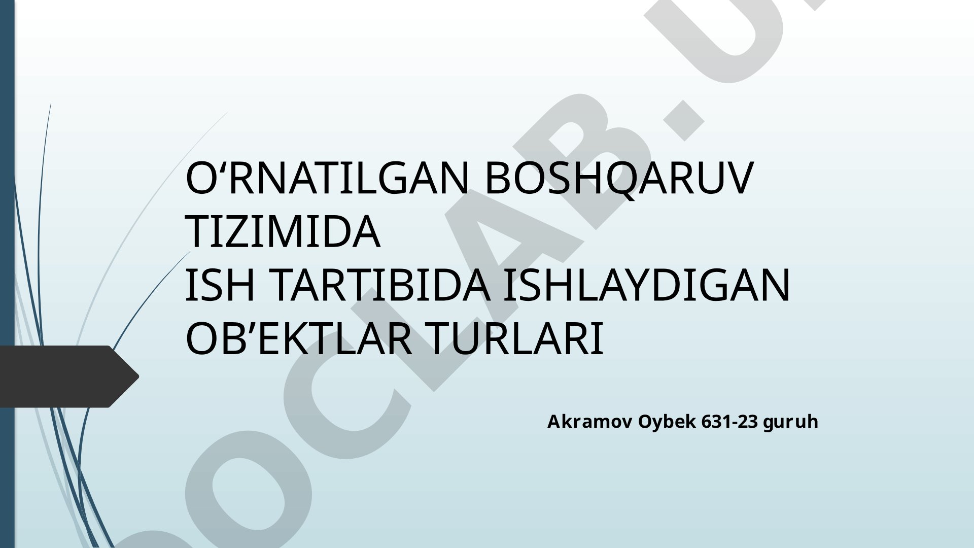 O‘RNATILGAN BOSHQARUV TIZIMIDA ISH TARTIBIDA ISHLAYDIGAN OB’EKTLAR TURLARI