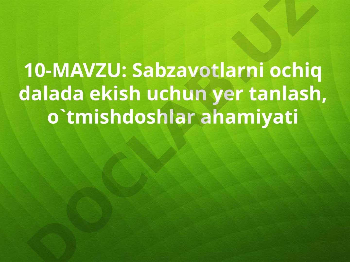 Sabzavotlarni ochiq dalada ekish uchun yer tanlash, o`tmishdoshlar ahamiyati