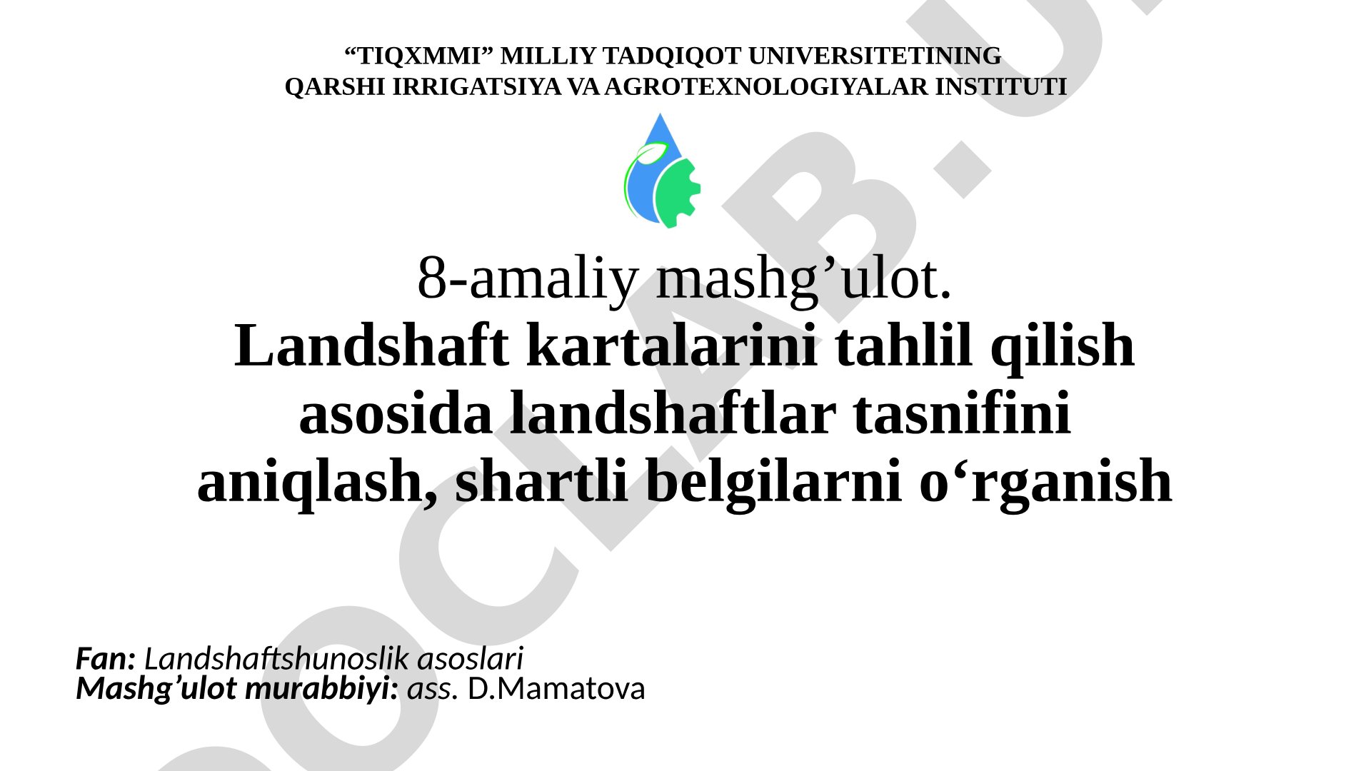 Landshaft kartalarini tahlil qilish asosida landshaftlar tasnifini aniqlash, shartli belgilarni o‘rganish