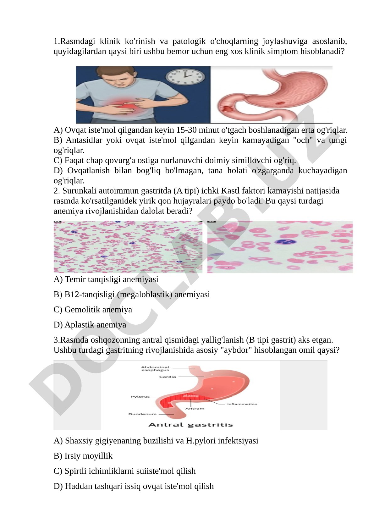 Oshqozon-ichak kasalliklari klinik simptomlari va patologiyasi