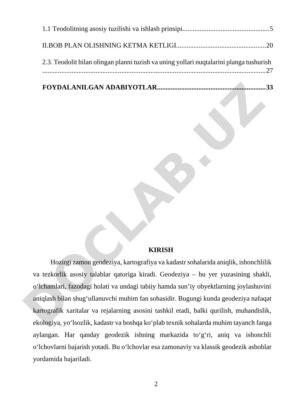Teodolit bilan plan olish