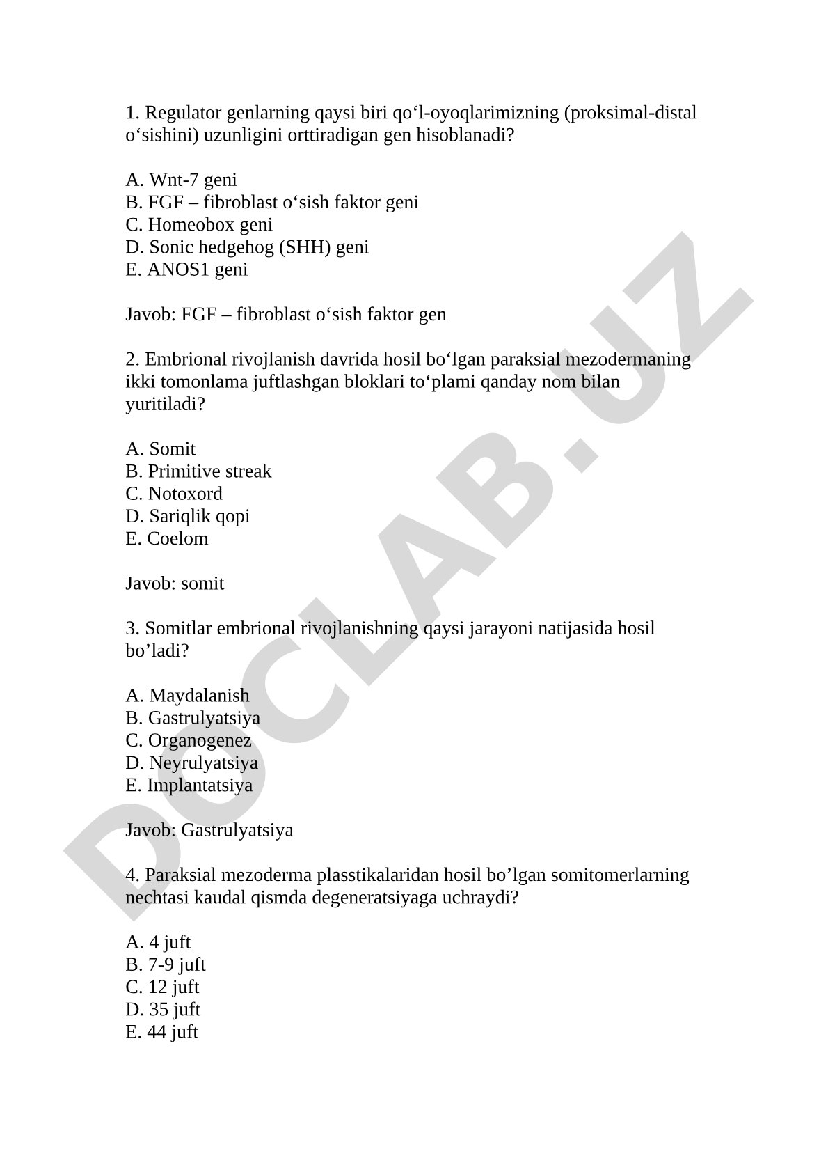 Embrional rivojlanish va regulator genlar
