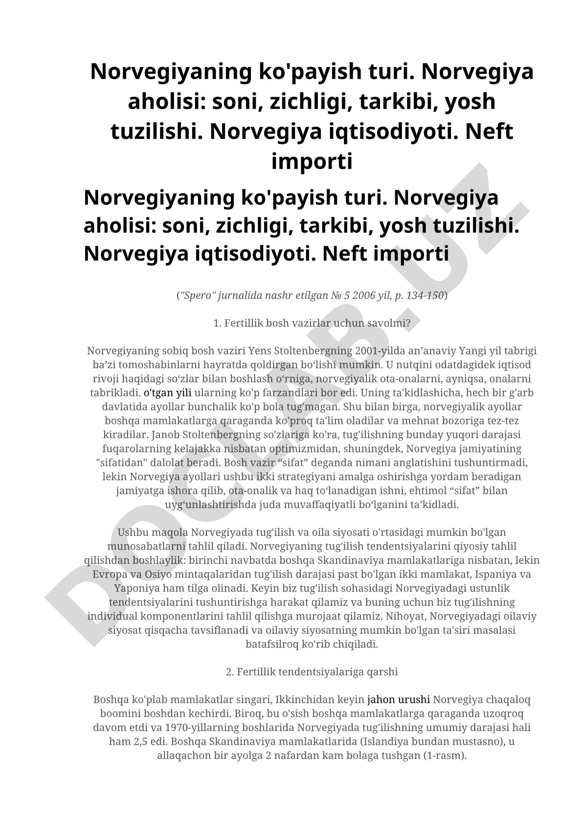 Norvegiyaning ko'payish turi va aholi tarkibi