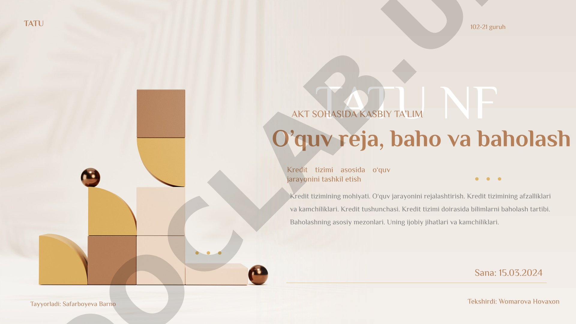 Kredit tizimi asosida o‘quv jarayonini tashkil etish