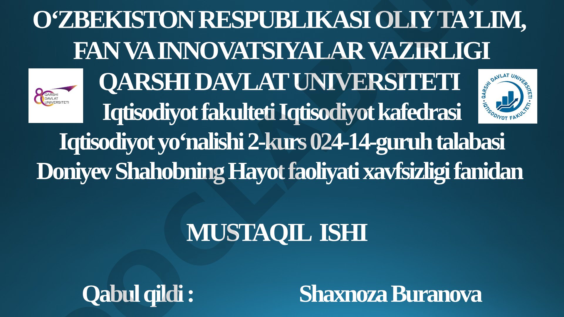 Faoliyat xavfsizligini ta’minlashning ergonomik ko‘rsatkichlari, ish o‘rinlarini tashkillashtirishning asosiy talablari