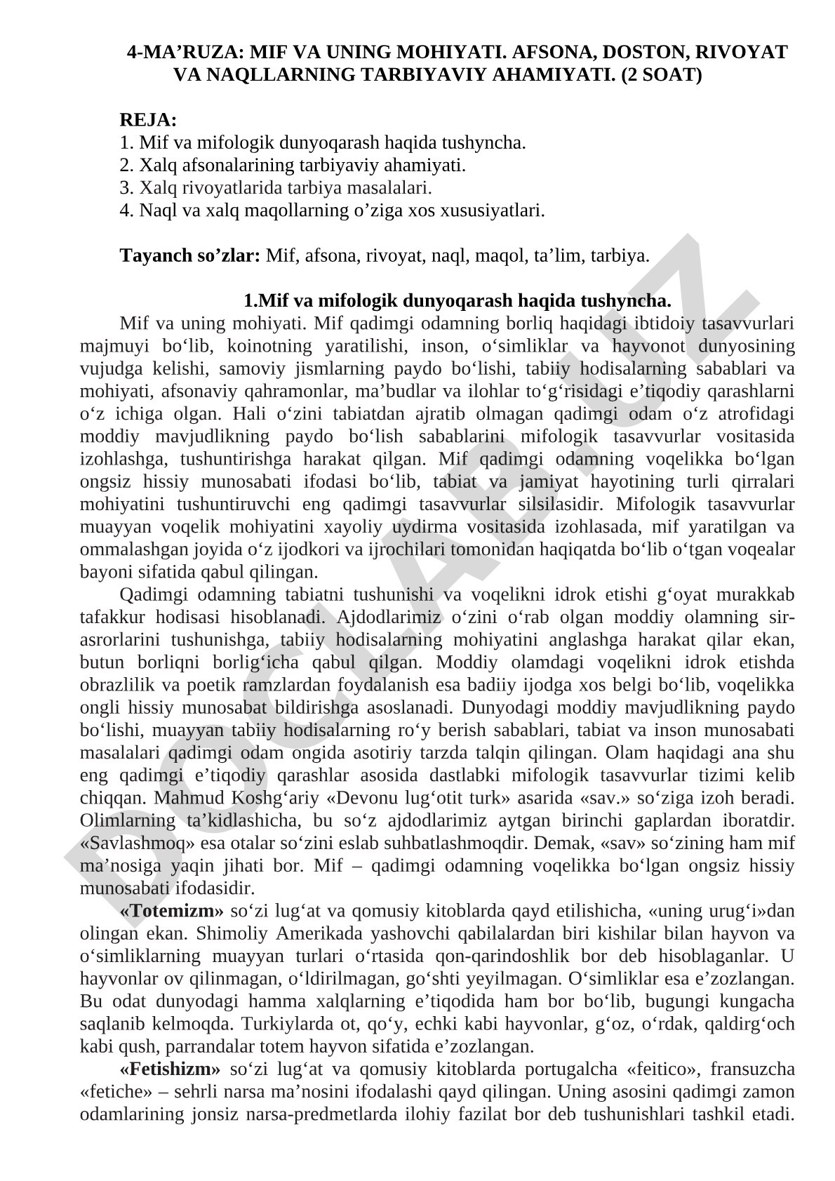 Mif va uning mohiyati. Afsona, doston, rivoyat va naqllarning tarbiyaviy ahamiyati
