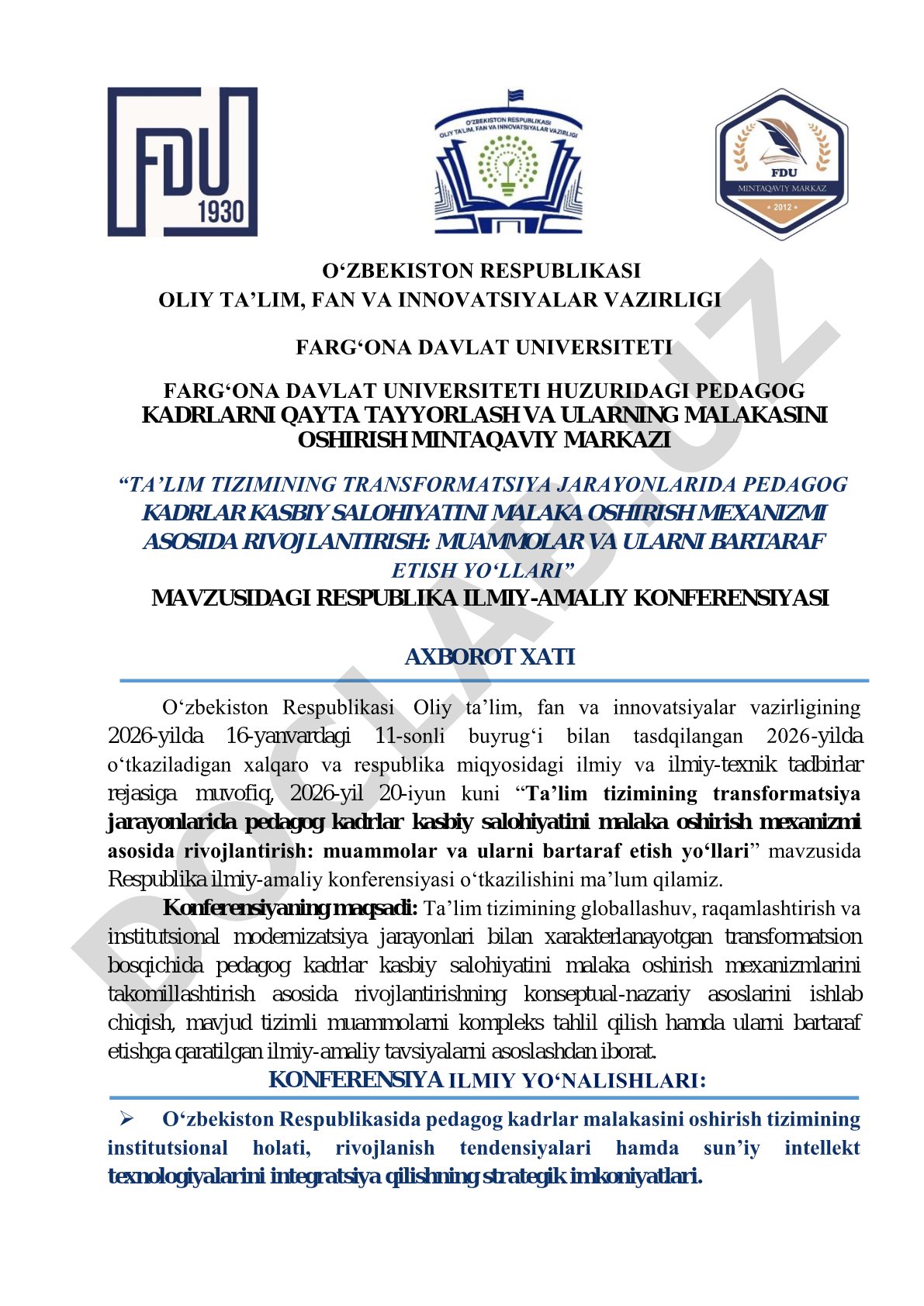 Taʼlim tizimining transformatsiya jarayonlarida pedagog kadrlar kasbiy salohiyatini malaka oshirish mexanizmi asosida rivojlantirish: muammolar va ularni bartaraf etish yoʻllari