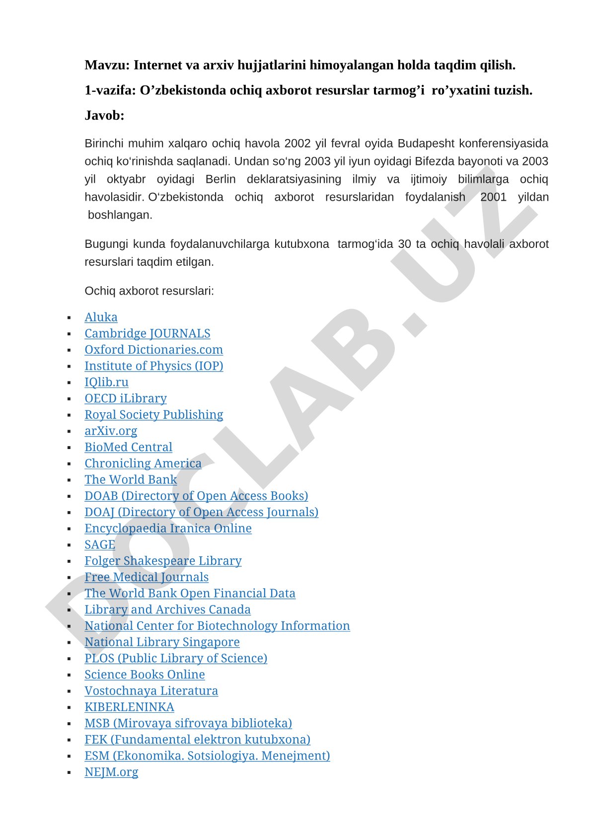 Internet va arxiv hujjatlarini himoyalangan holda taqdim qilish