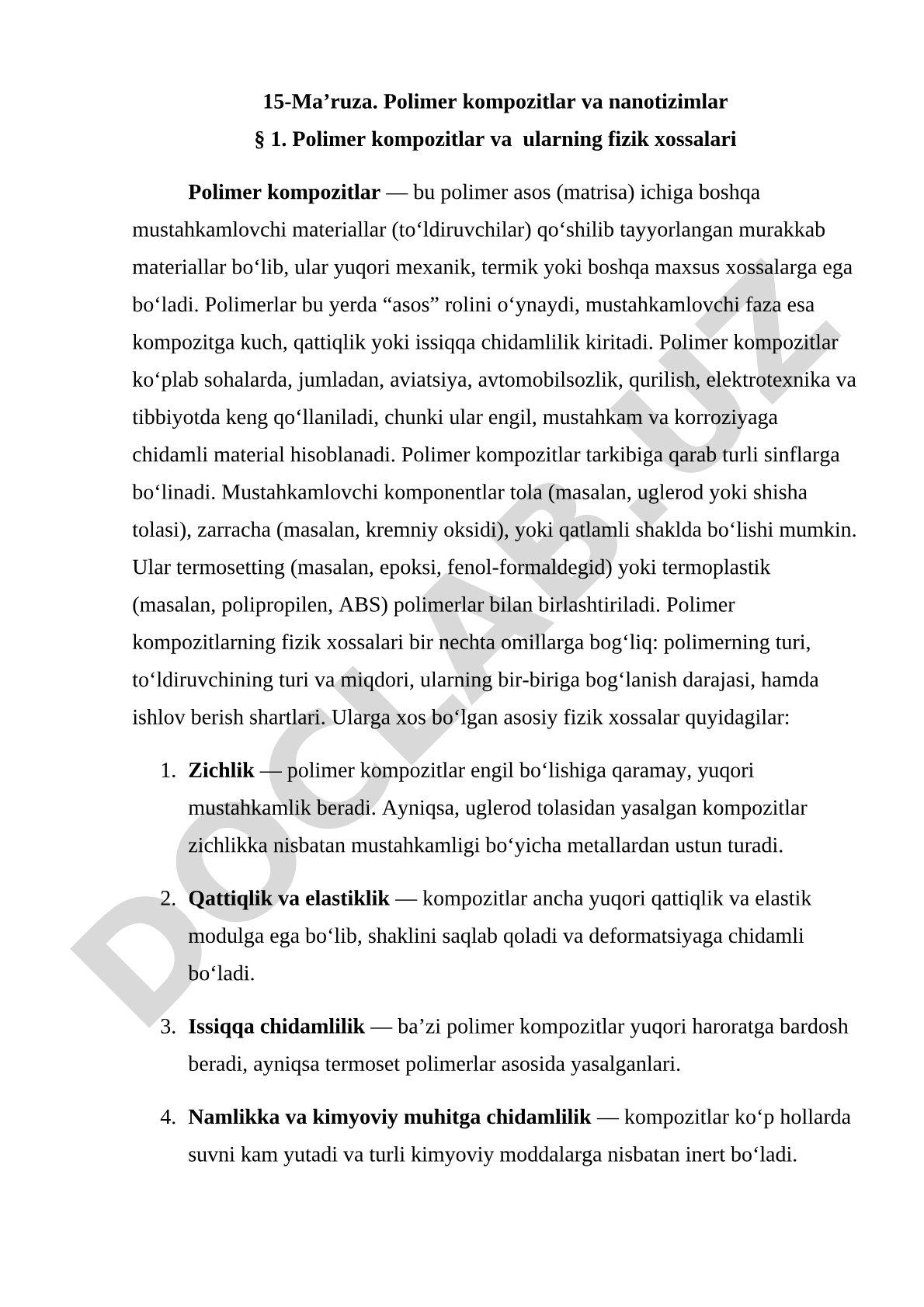 Polimer kompozitlar va ularning fizik xossalari
