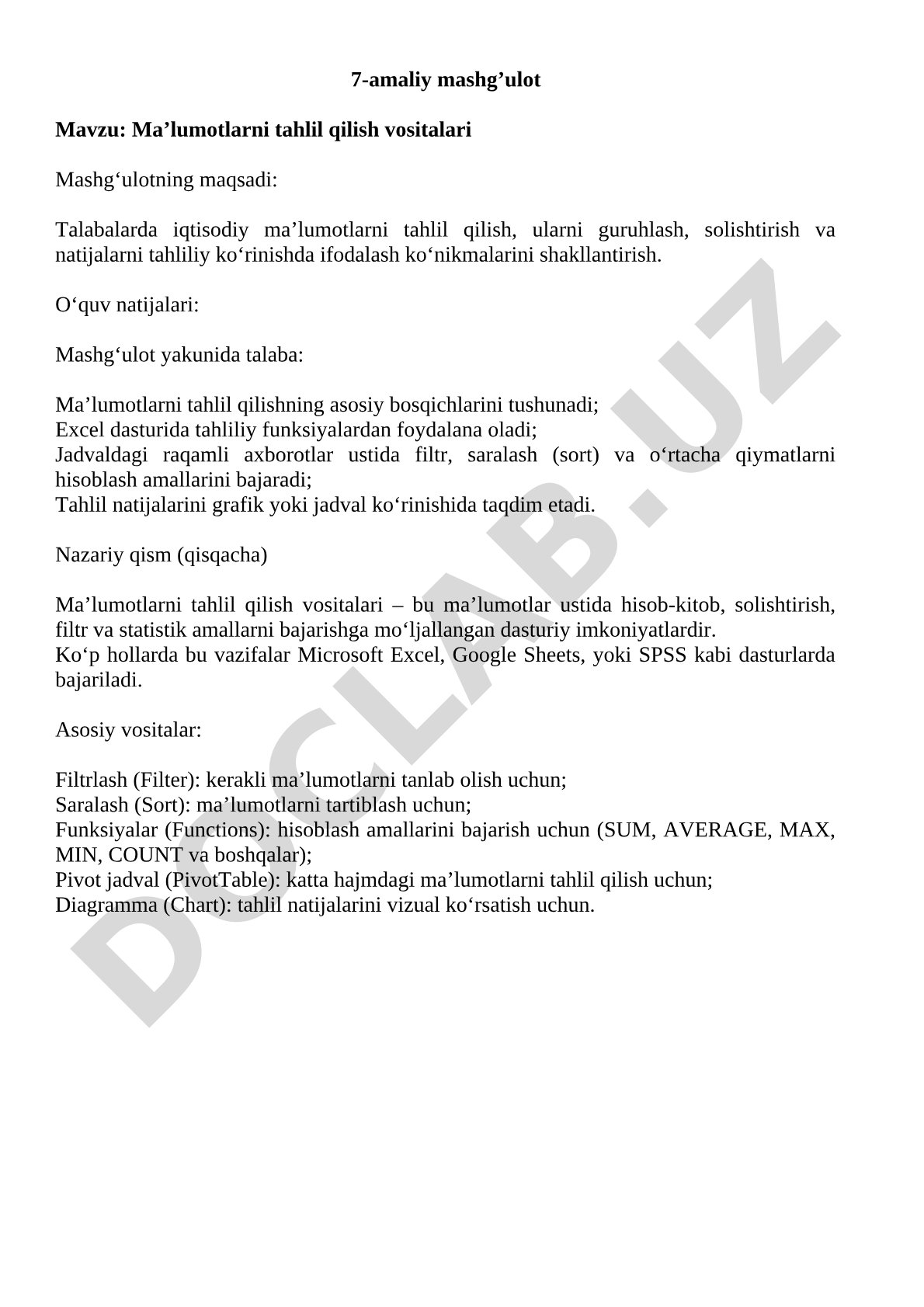Ma'lumotlarni tahlil qilish vositalari