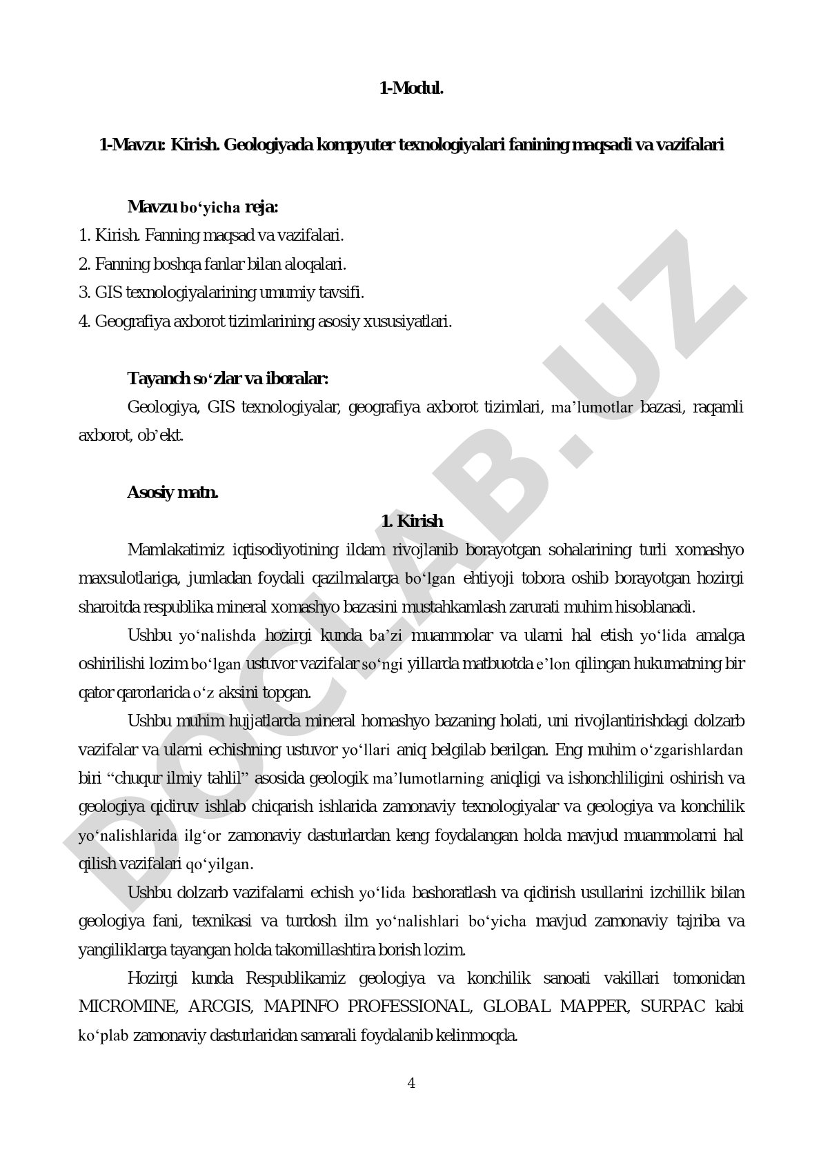 Geologiyada kompyuter texnologiyalari fanining maqsadi va vazifalari