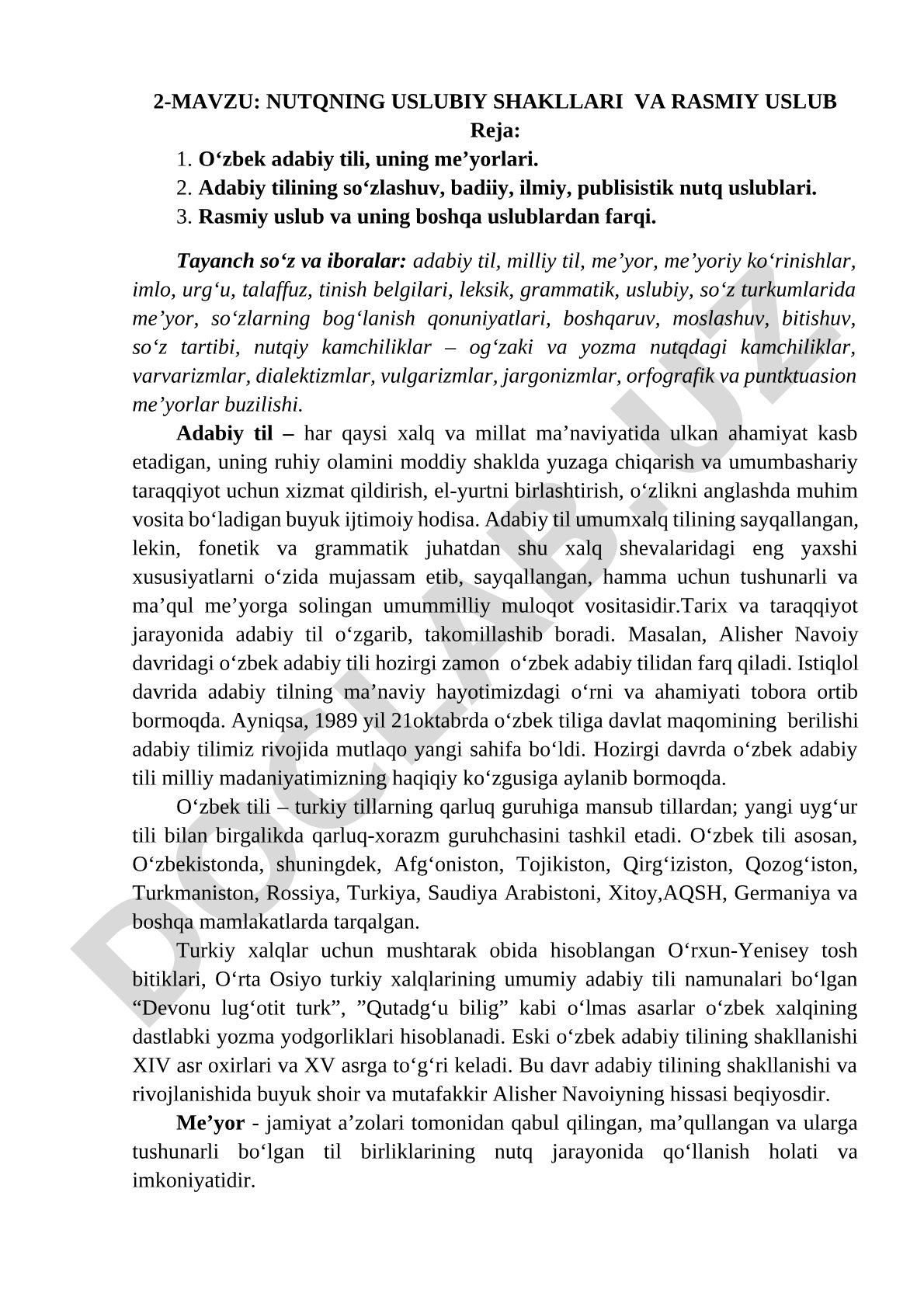 Nutqning uslubiy shakllari va rasmiy uslub