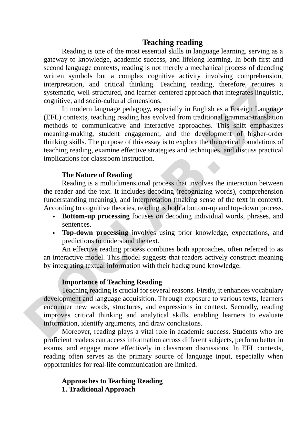 Discusses theory, strategies, and practice of teaching reading in EFL contexts