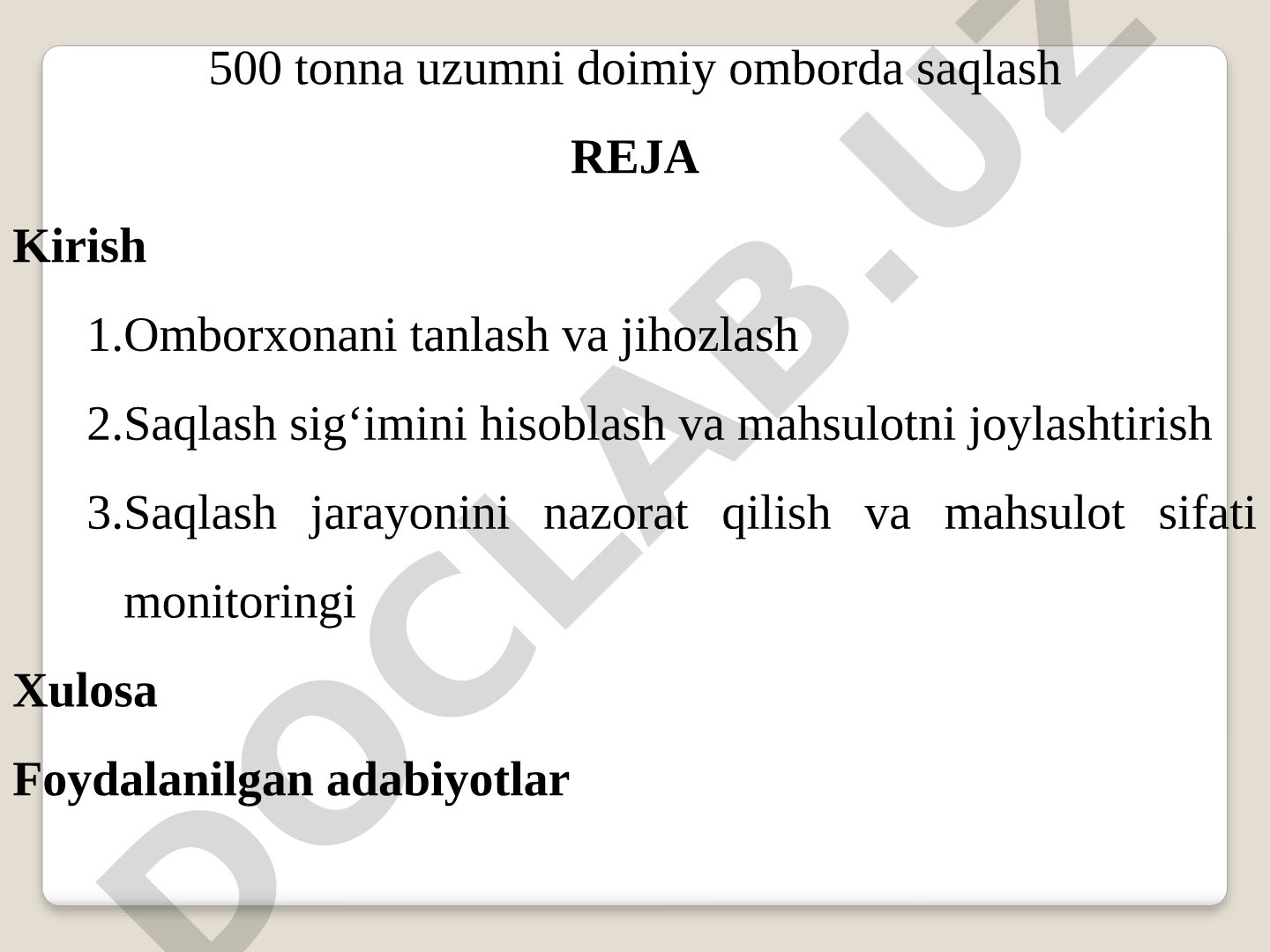 500 tonna uzumni doimiy omborda saqlash