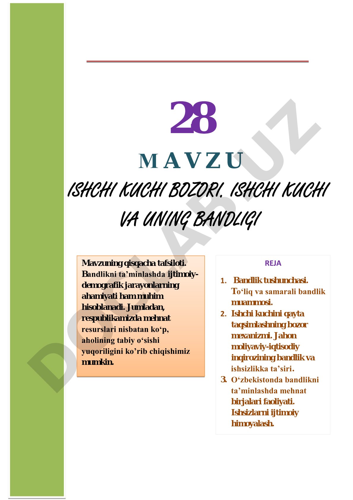Ishchi kuchi bozori. Ishchi kuchi va uning bandligi