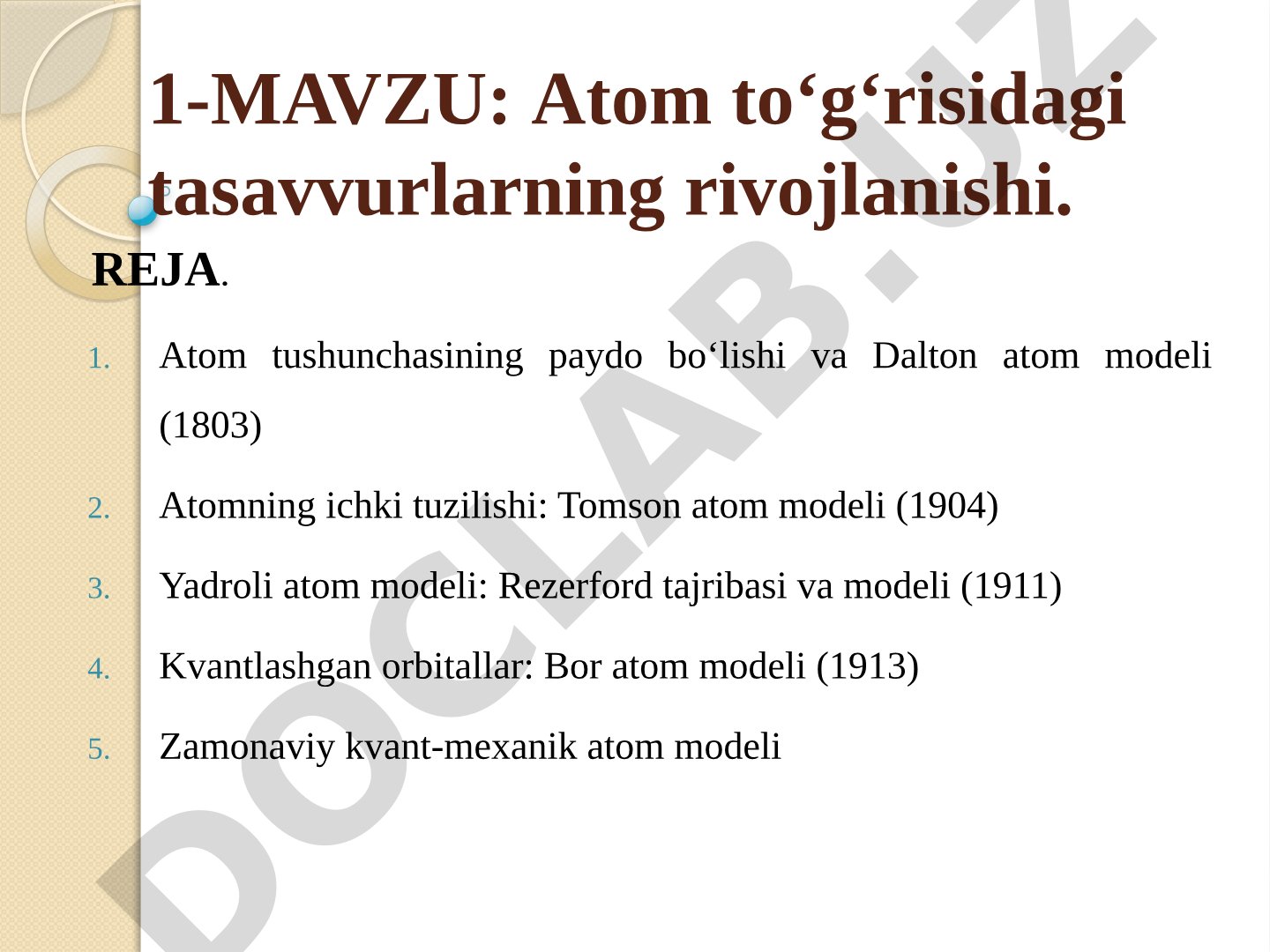 Atom to'g'risidagi tasavvurlarning rivojlanishi