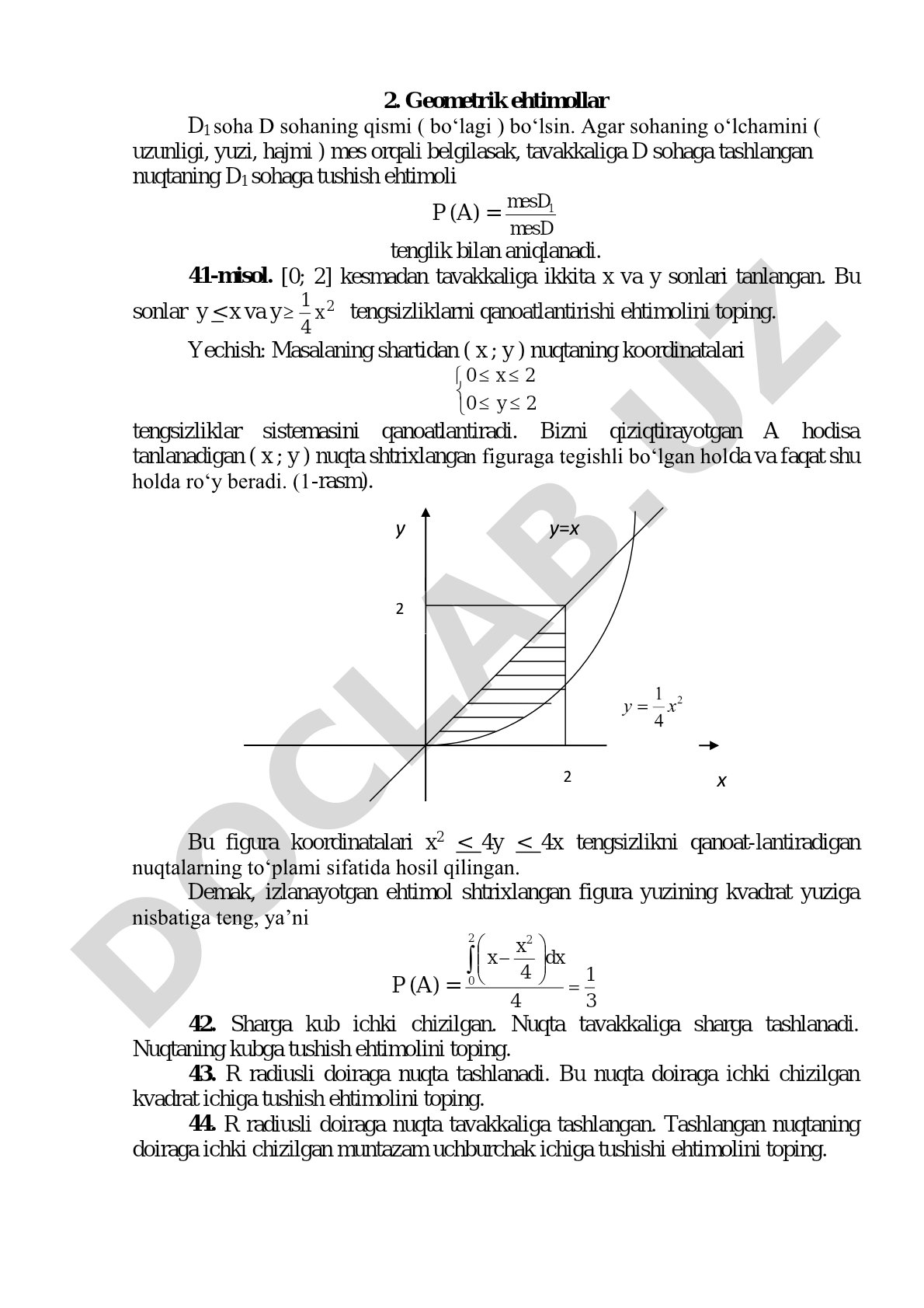 Geometrik ehtimollar va masalalar yechimi