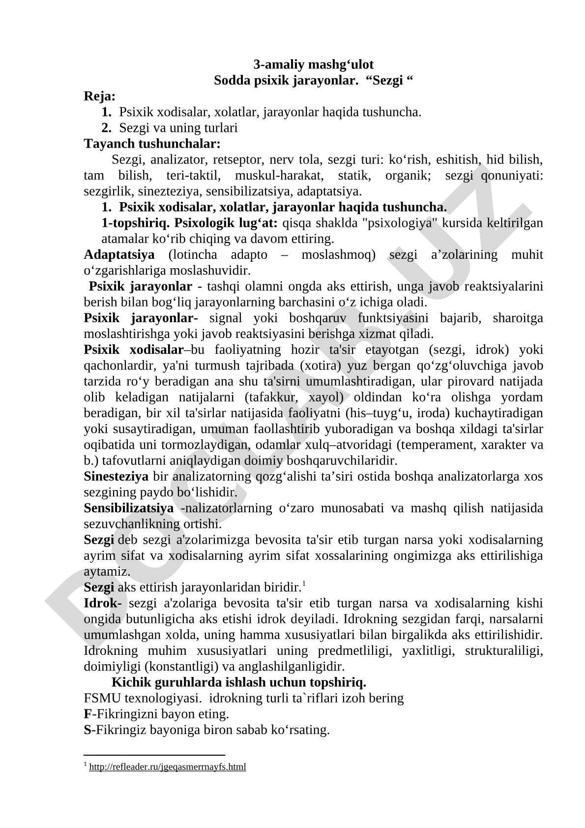 Sodda psixik jarayonlar. Sezgi