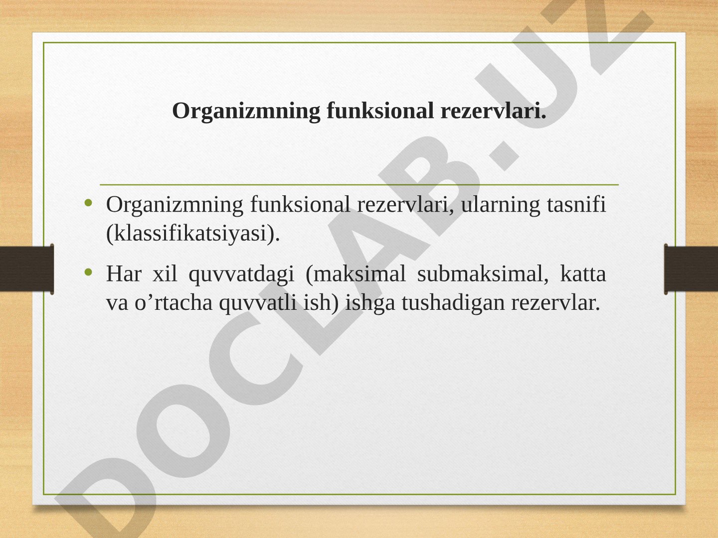 Organizm funksional rezervlari tasnifi va sport fiziologiyasi