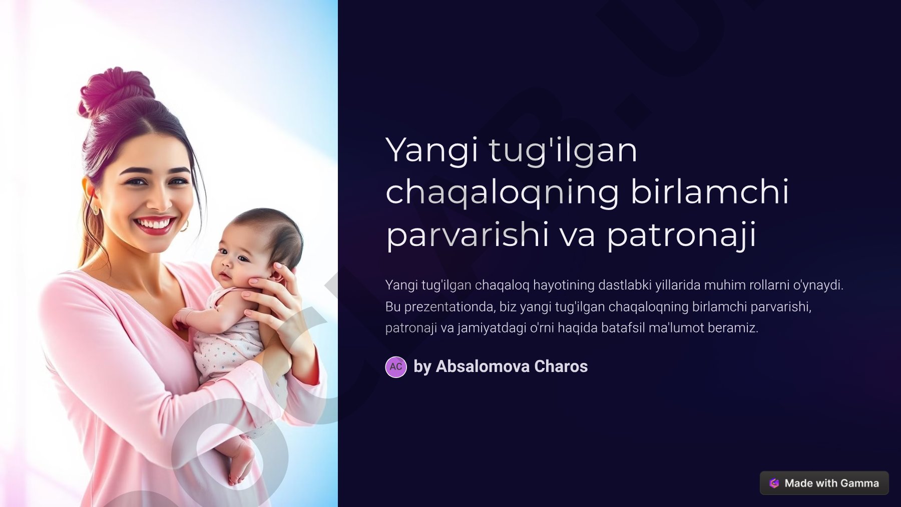 Yangi tug'ilgan chaqaloqning birlamchi parvarishi va patronaji