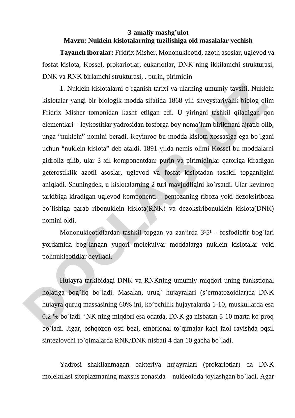 Nuklein kislotalarning tuzilishiga oid masalalar yechish