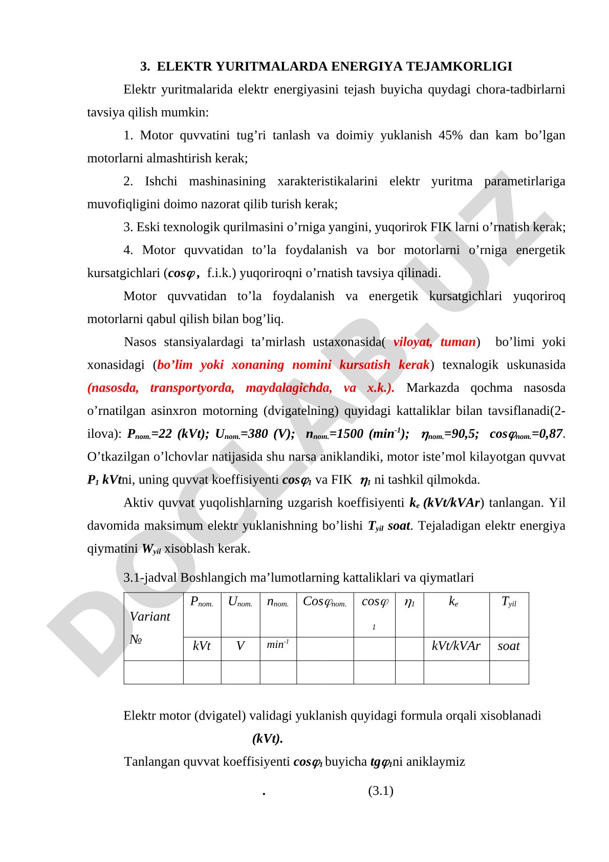 Elektr yuritmalarida energiya tejamkorligi chora-tadbirlari