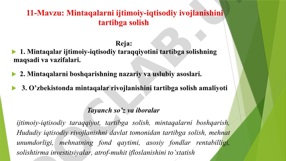 Mintaqalarni ijtimoiy-iqtisodiy rivojlanishini tartibga solish