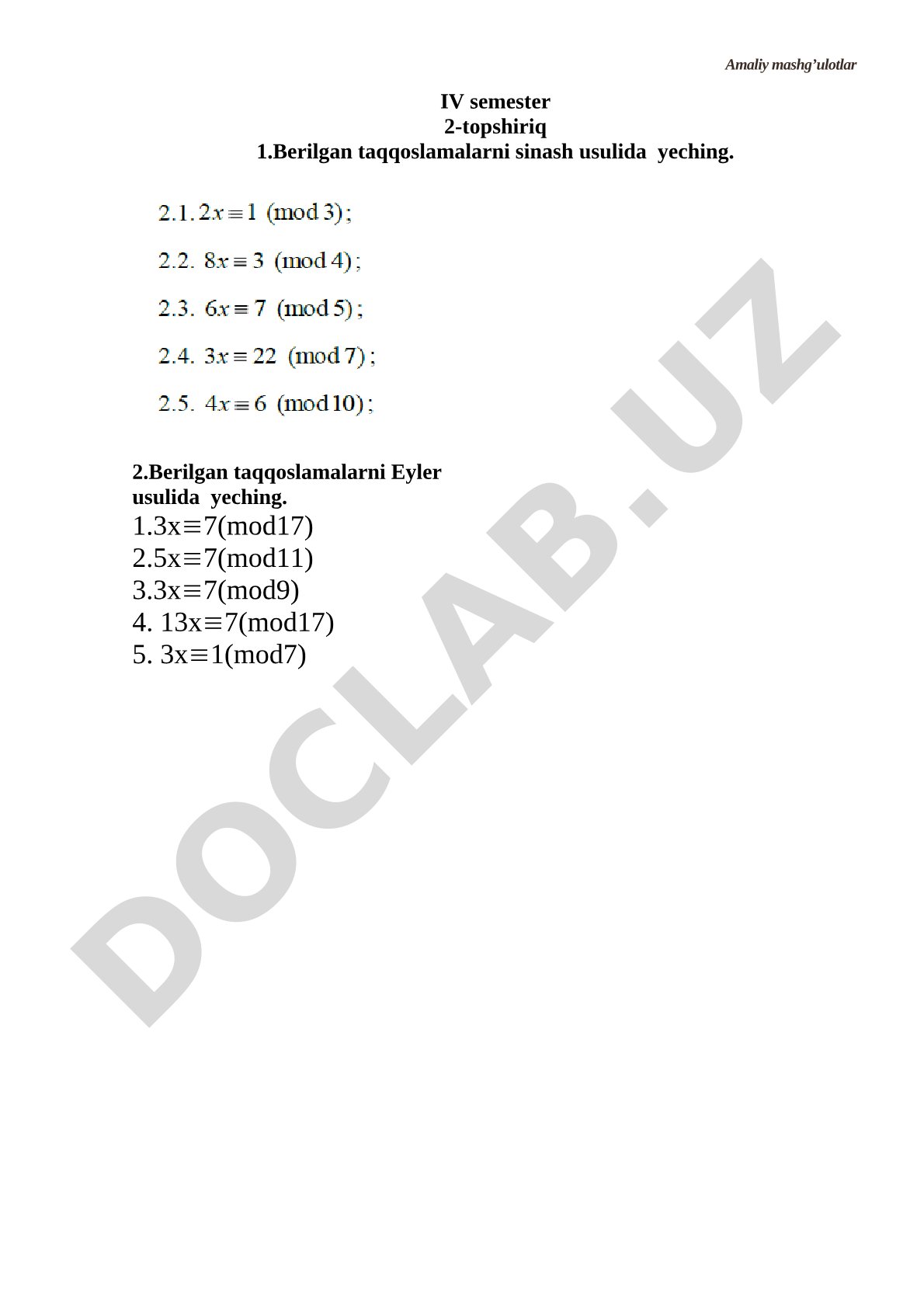 Taqqoslamalarni sinash va Eyler usulida yechish