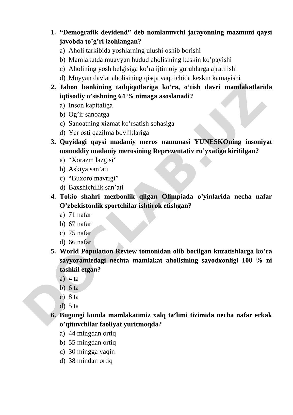 Demografik devidend va madaniy meros testi