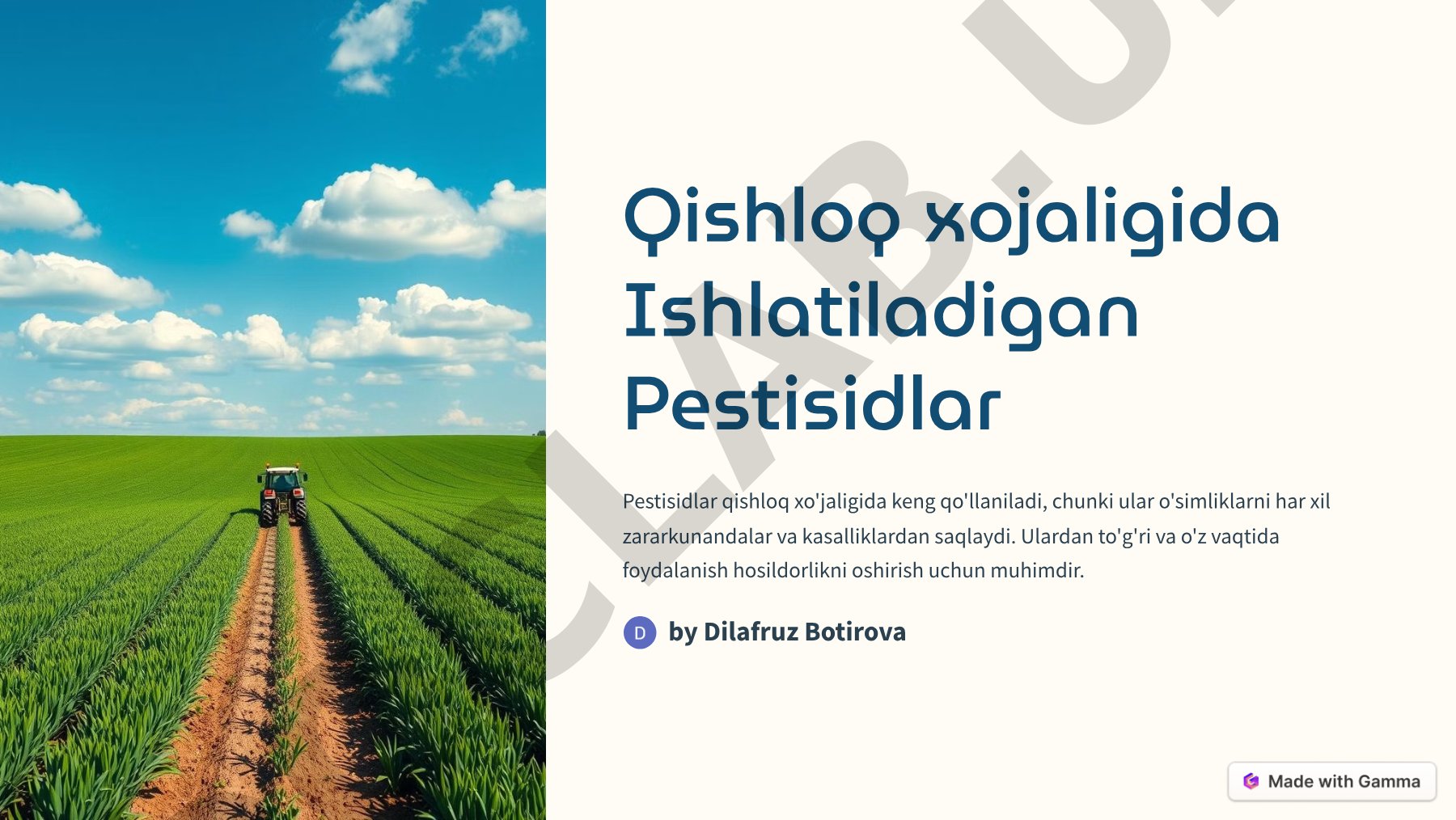 Qishloq xo'jaligida ishlatiladigan pestisidlar
