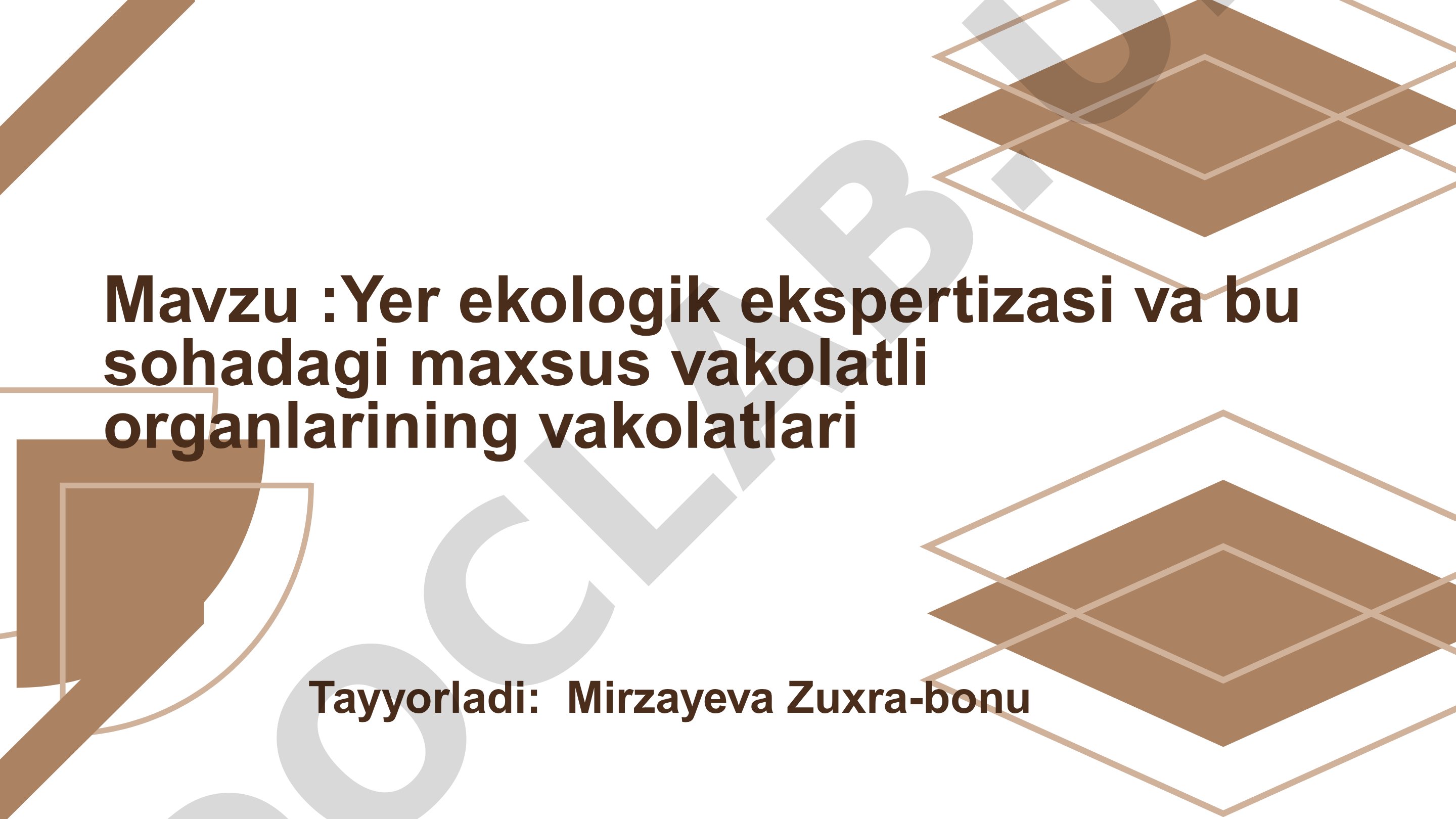 Yer ekologik ekspertizasi va bu sohadagi maxsus vakolatli organlarining vakolatlari