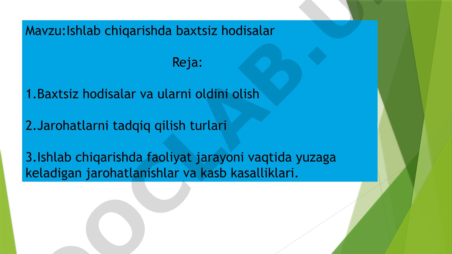 Ishlab chiqarishda baxtsiz hodisalar