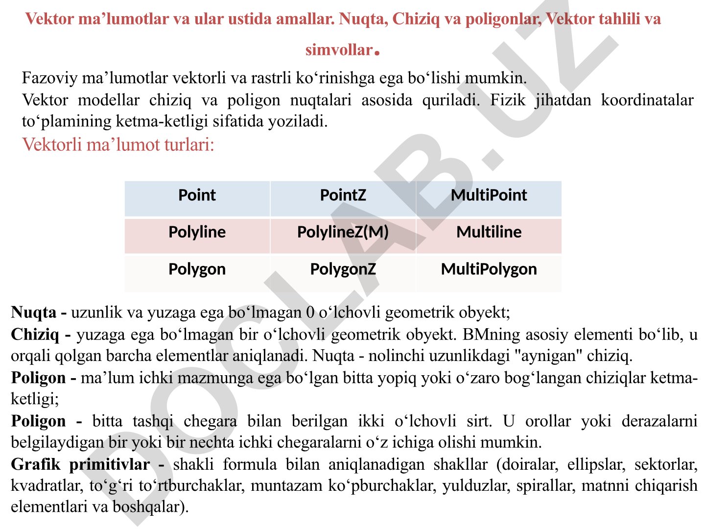 Vektor ma'lumotlar va ular ustida amallar