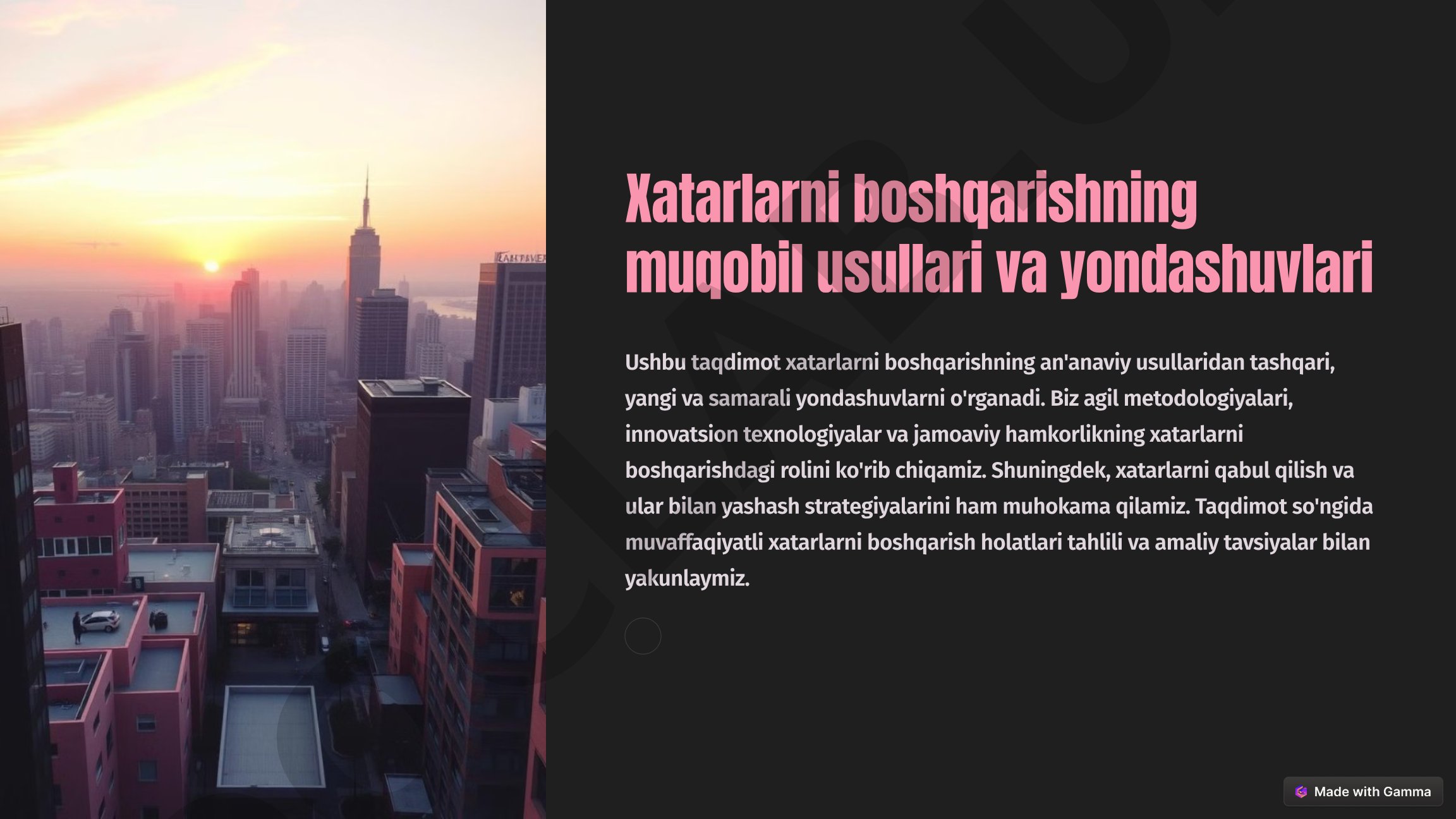 Xatarlarni boshqarishning muqobil usullari va yondashuvlari