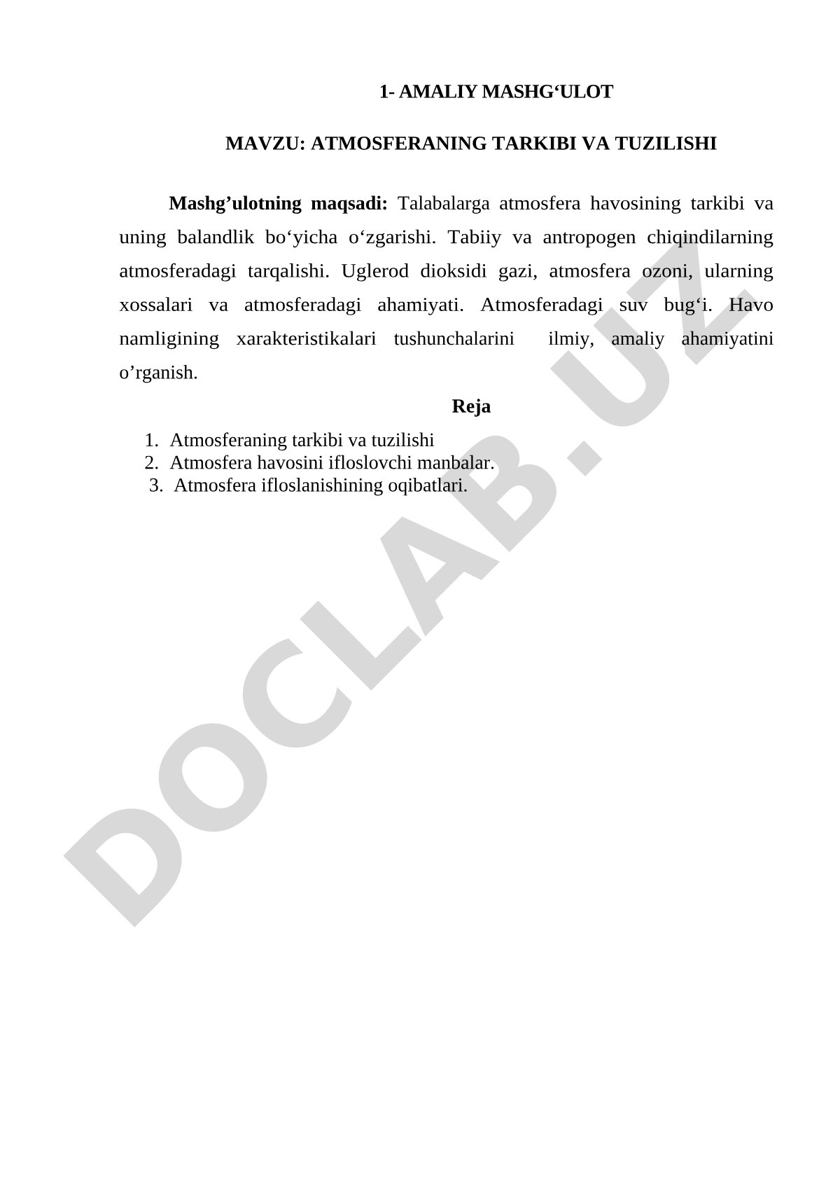 ATMOSFERANING TARKIBI VA TUZILISHI