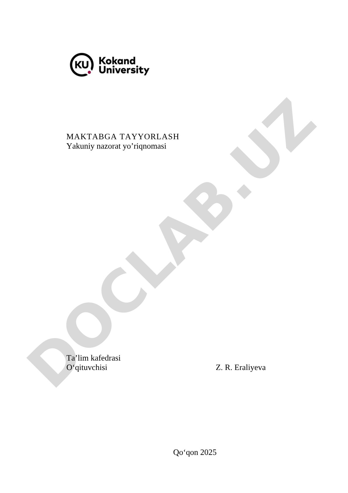 Maktabga tayyorlash yakuniy nazorat yo'riqnomasi