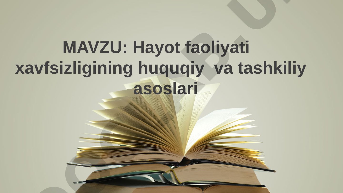 Hayot faoliyati xavfsizligining huquqiy va tashkiliy asoslari