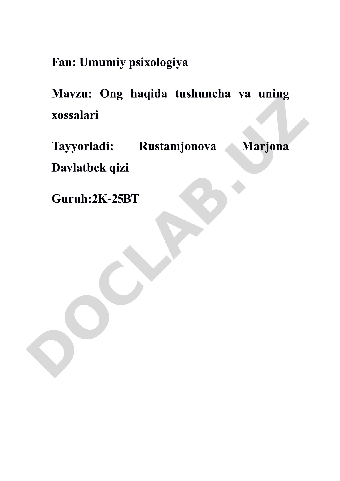 Ong haqida tushuncha va uning xossalari