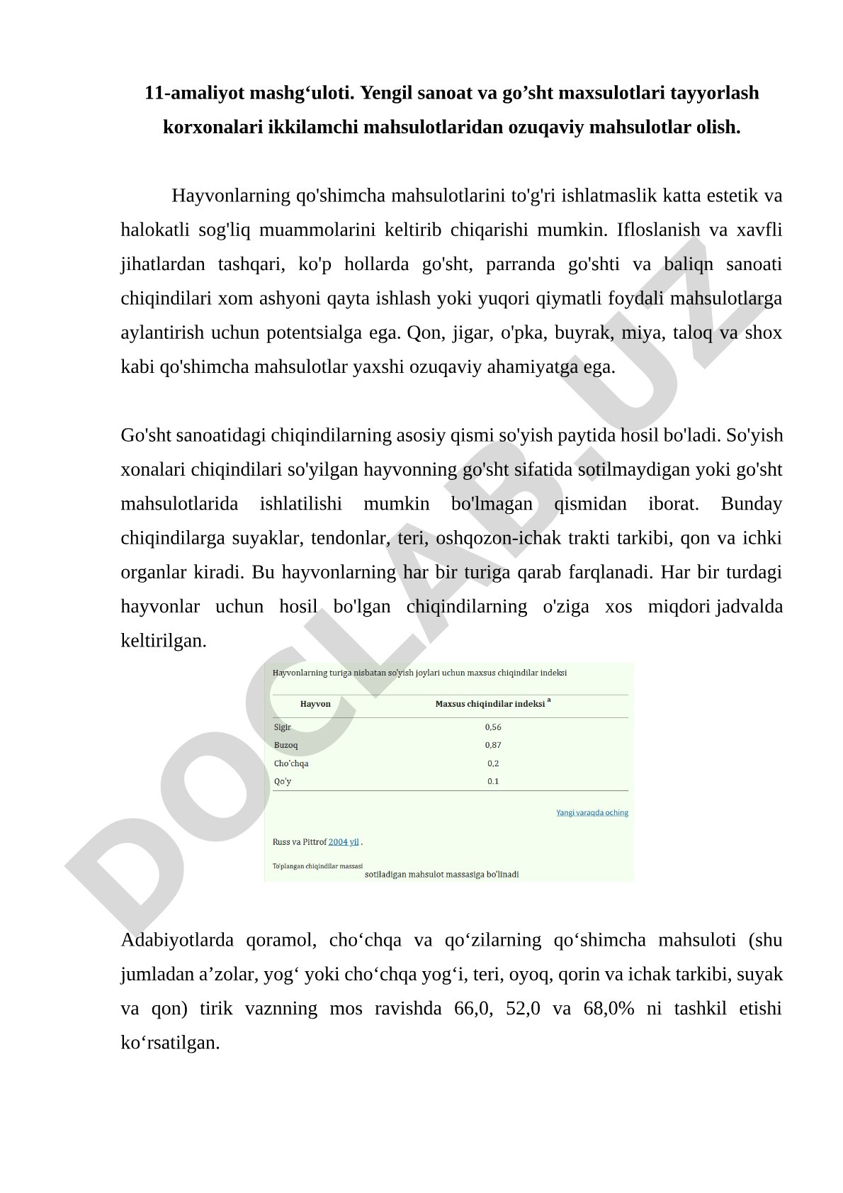 Yengil sanoat va go’sht maxsulotlari tayyorlash korxonalari ikkilamchi mahsulotlaridan ozuqaviy mahsulotlar olish